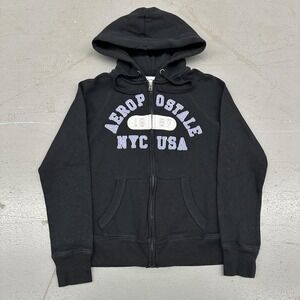 Aeropostale Hoodie Teens XS Black Full Zip Fleece Sweatshirt NYC USA Logo